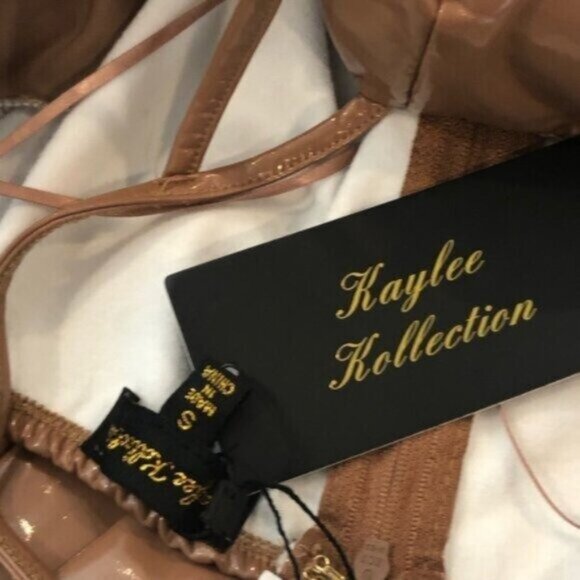 NWT Kaylee Kollection Brown Mocha Faux Leather Bodycon Party Slip Dress Small - Picture 5 of 6